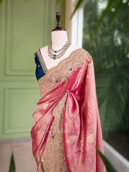 Tanisha Magenta Saree with Zari, Sequin and Beads Work