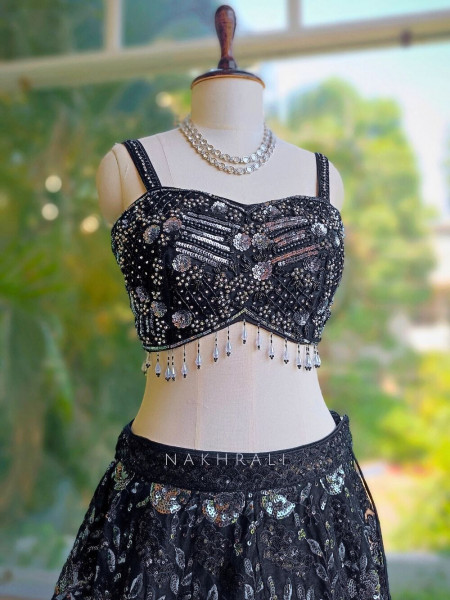 Smoked Glow Black Lehenga with Sequin and Pearl Work