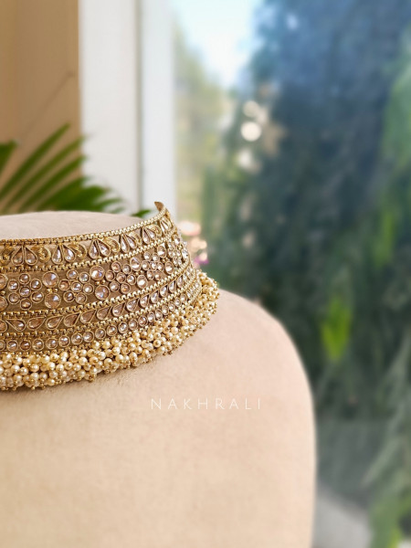 Regal Gold Kundan Pearl Choker Necklace