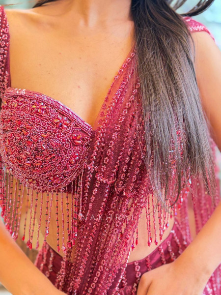 Tarini Red Beaded Drape Saree