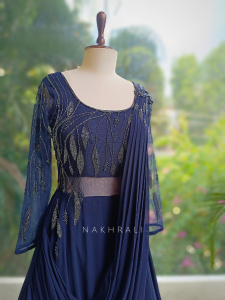 Eclipse Noir Blue Gown with Sequin and Cut Dana Work