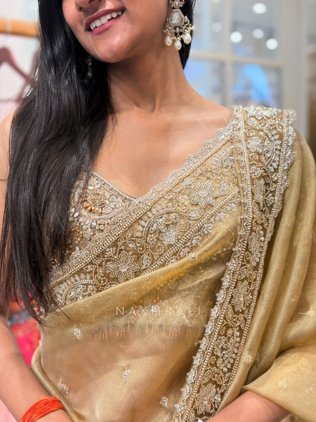 Veloura Mocha Brown Saree with Cut Dana & Sequin Embellishment