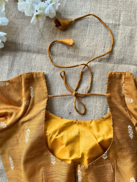 Miwa Yellow Silk Blouse with Ikat Butti