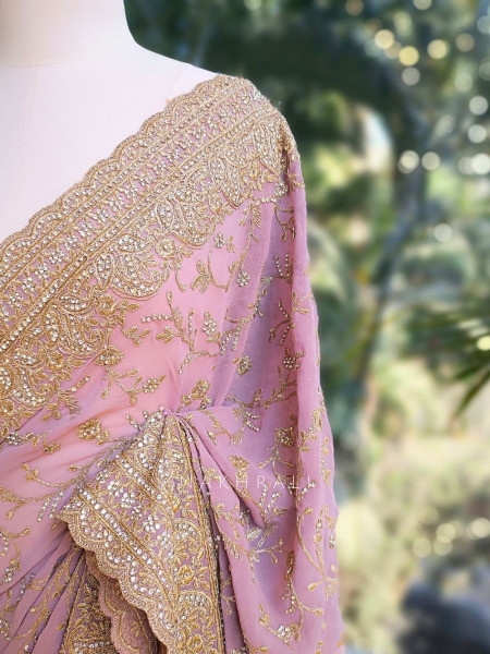 Ajmal Purple Two-Piece Saree Set with Dupatta