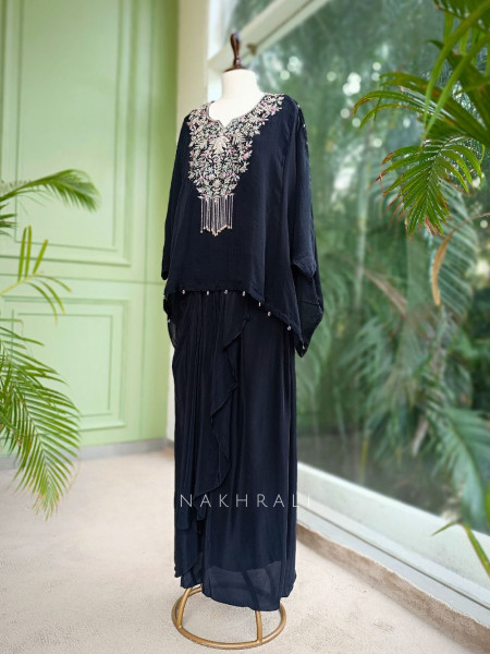 Bold Noir Kaftan and Skirt Set