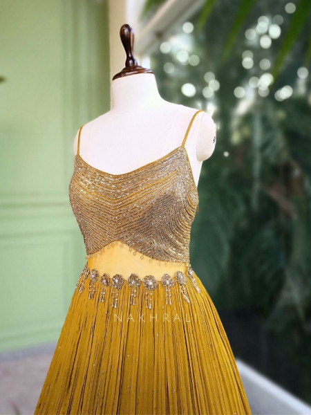 Evelyn Yellow Embroidered Gown with Cape Jacket