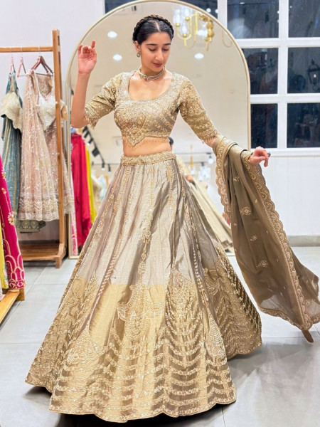 Glistening Brown Sequin Embroidered Lehenga Set