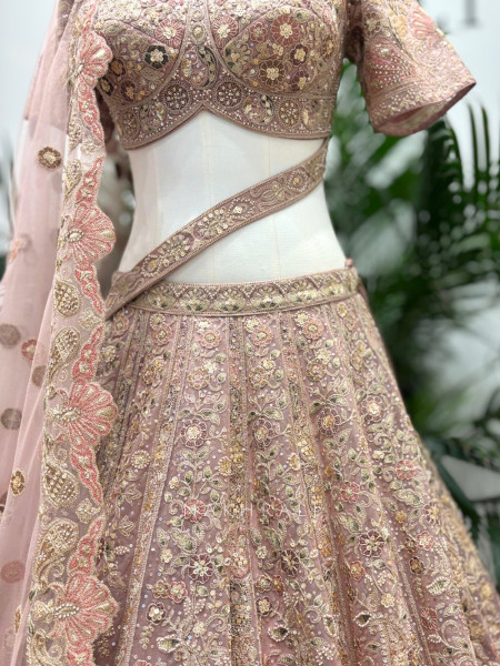Swara Peach Bridal Lehenga with Sequin & Thread Embroidery