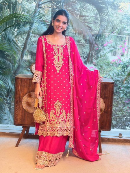 Midnight Grace Magenta Zari & Stone Garara Set