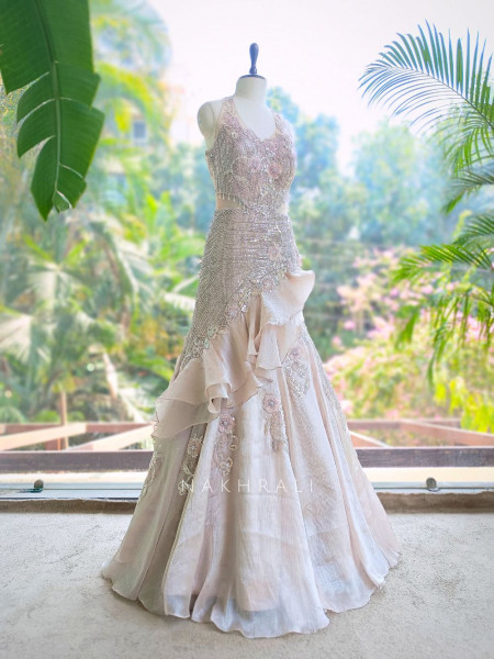 Sea- maid Beige Mermaid Gown with Sequin and Bead Work