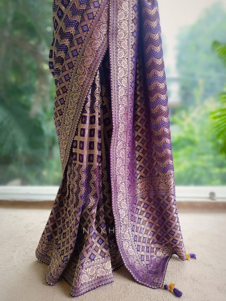 Riva Purple Georgette Bandhani Saree with Gota Lace
