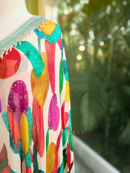 Vibrant Bloom Multicolor Crop Top Palazzo Set with Cape