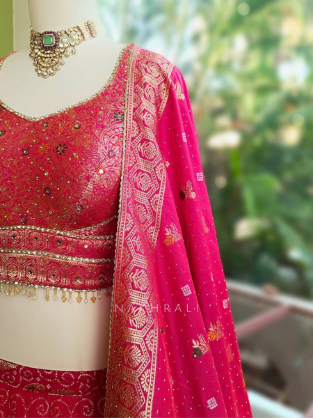 Madhulika Red Banarasi Katan Silk Lehenga Set With Zari Brocade Work