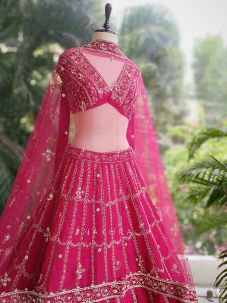 Aarvanya Magenta Unstitched Bridal Lehenga with Sequin Embellishment