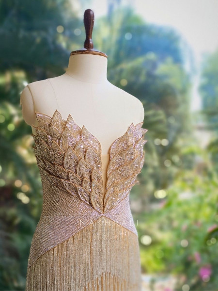 Lustra Gold Sequin Fringe Dress