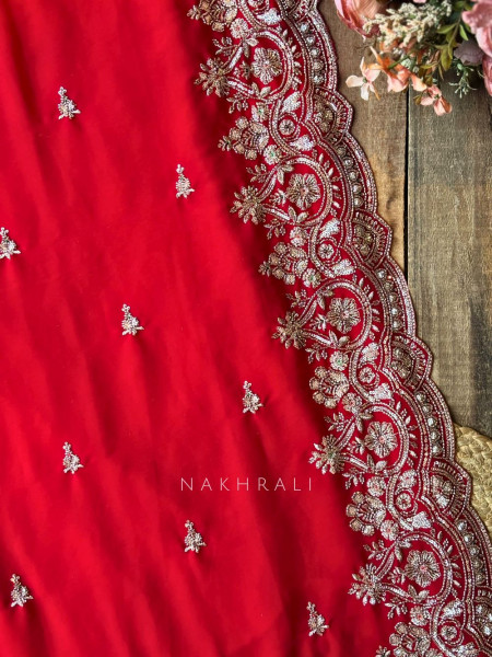 Rivaya Red Saree with Cut Dana and Sequin Work