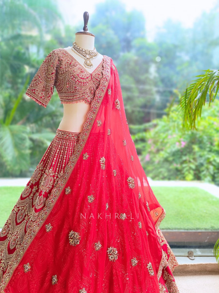 Mehrab Red Raw Silk – Bridal Lehenga