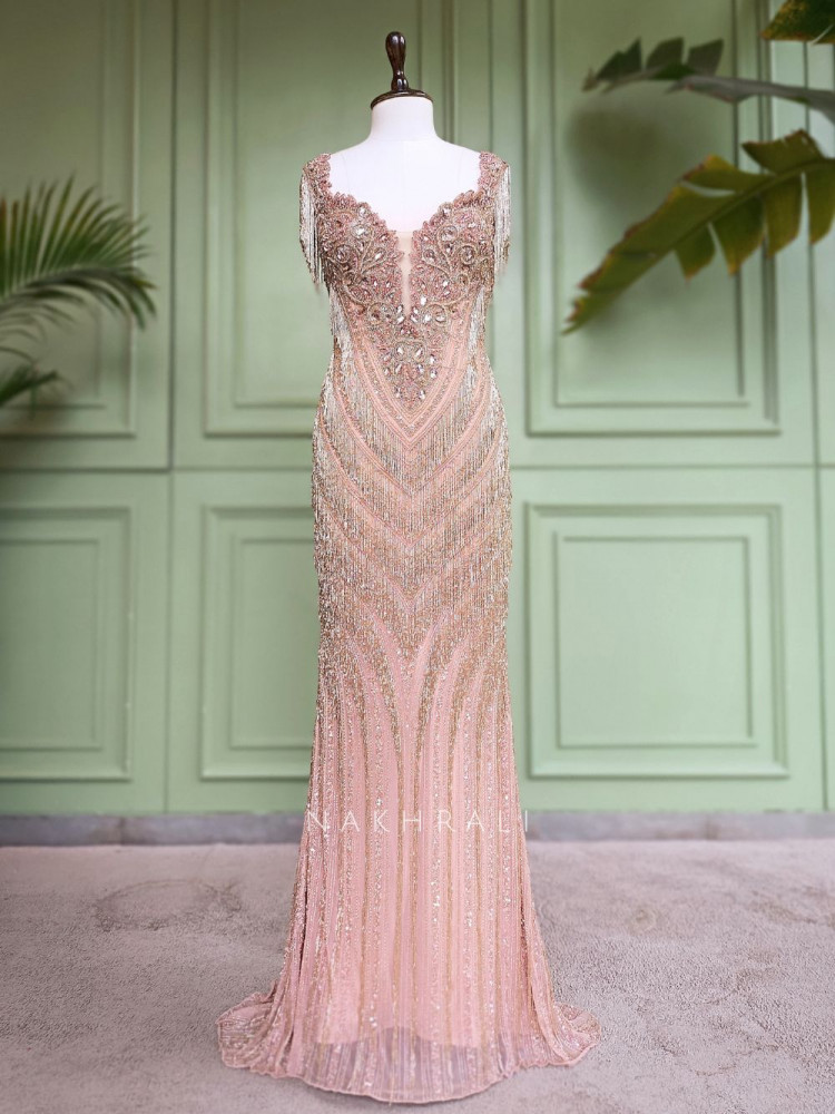 Image of Gilded Aurora Light Pink Soft Net Gown