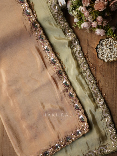 Riyasati Pista Green Satin Crepe Saree