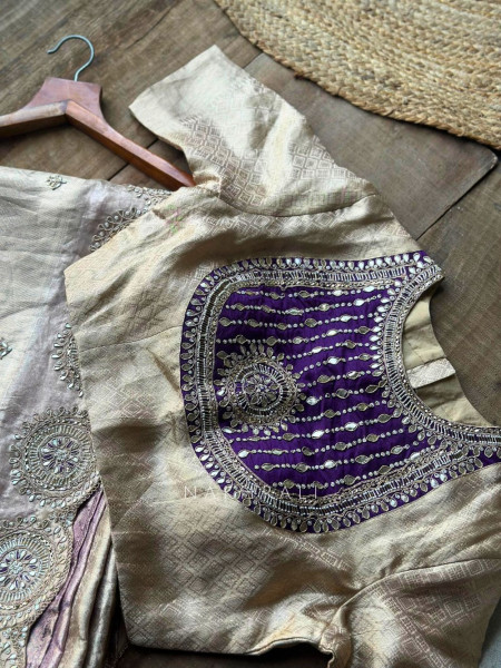 Kshira Purple Beige Designer Saree with Bead Stone Embroidery Blouse