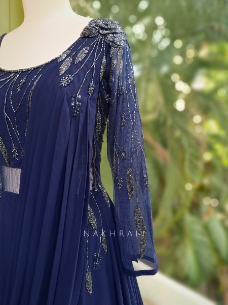 Eclipse Noir Blue Gown with Sequin and Cut Dana Work