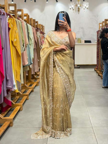 Veloura Mocha Brown Saree with Cut Dana & Sequin Embellishment