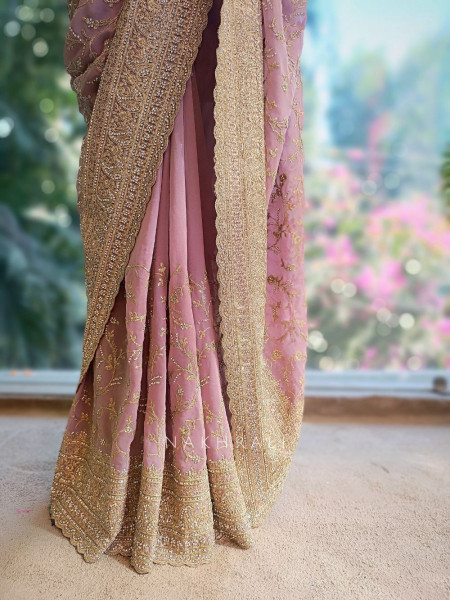 Ajmal Purple Two-Piece Saree Set with Dupatta