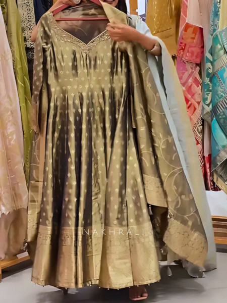 Ishira Green Banarasi Weave Anarkali