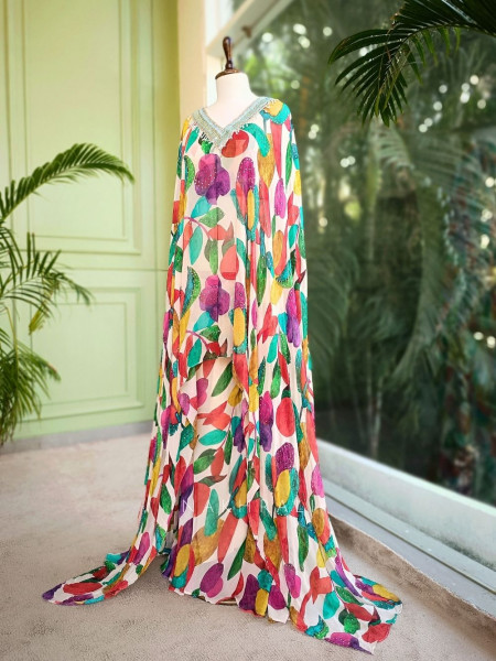 Vibrant Bloom Multicolor Crop Top Palazzo Set with Cape