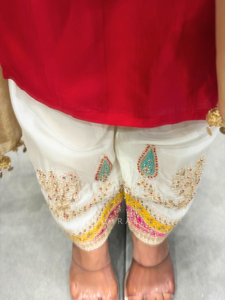 Resham Rang Red Silk Blend Farshi Suit Set With Zari, Zardozi & Resham Embroidery