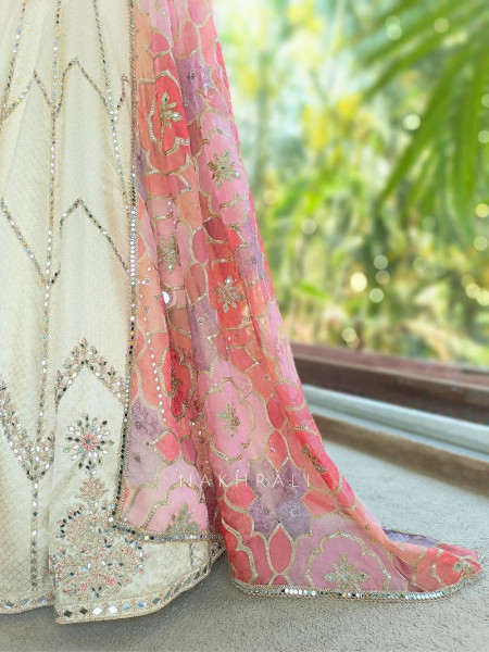 Darpan Pink Silk Corset Lehenga with Mirror Work