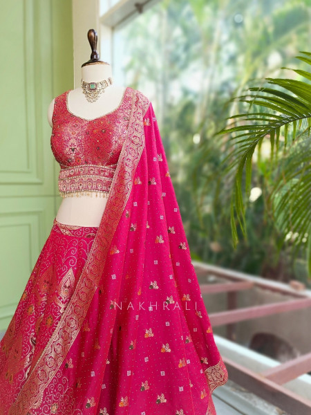Madhulika Red Banarasi Katan Silk Lehenga Set With Zari Brocade Work