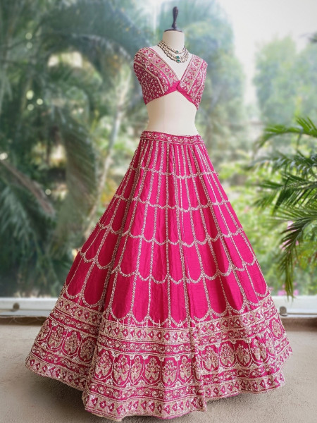 Aarvanya Magenta Unstitched Bridal Lehenga with Sequin Embellishment
