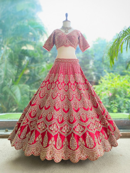 Mehrab Red Raw Silk – Bridal Lehenga