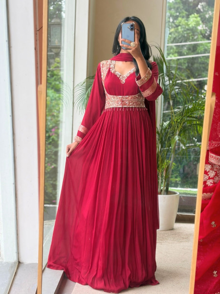 Siara Maroon Jacket-Style Anarkali