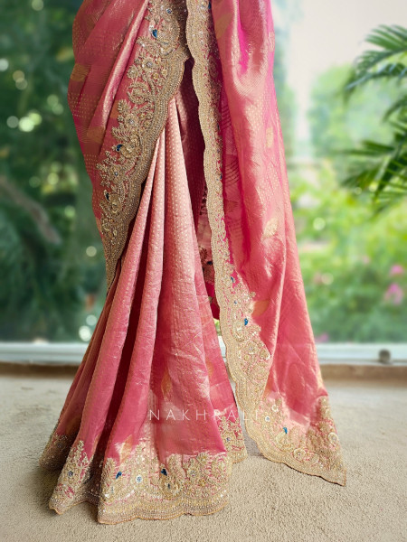 Tanisha Magenta Saree with Zari, Sequin and Beads Work
