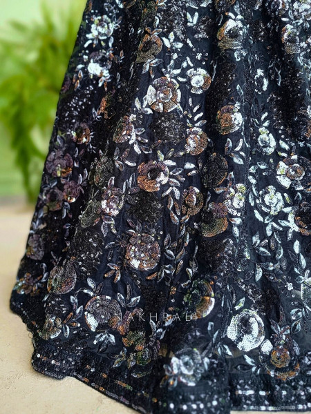 Smoked Glow Black Lehenga with Sequin and Pearl Work