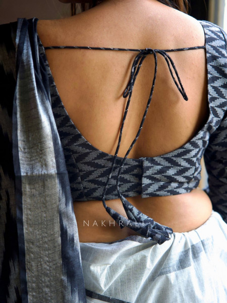 Chandani Black Cotton Blouse with Printed Design