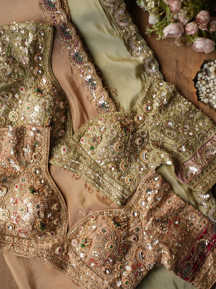 Image of Riyasati Beige Satin Crepe Saree