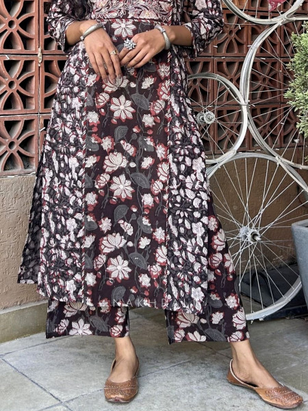 Raag Wine Cotton Flared Kurta Pant Set