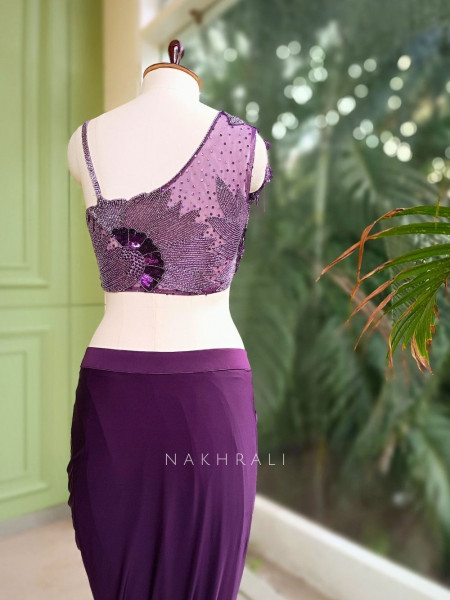 Celestia Wine Drape Saree with Sequin Embellished Blouse