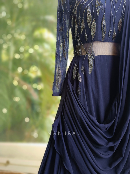 Eclipse Noir Blue Gown with Sequin and Cut Dana Work