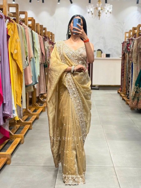 Veloura Mocha Brown Saree with Cut Dana & Sequin Embellishment