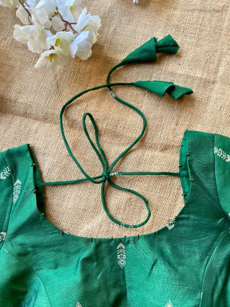 Miwa Green Silk Blouse with Ikat Butti