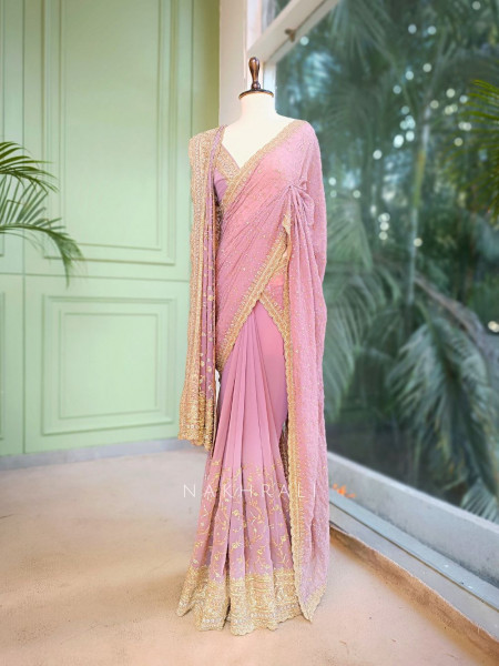 Ajmal Purple Two-Piece Saree Set with Dupatta