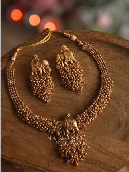 Gajmangal Traditional Golden Necklace with Earrings
