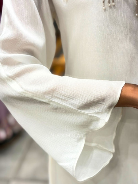 Tirva White Silk Kurta Palazzo Set with Cut Dana Work