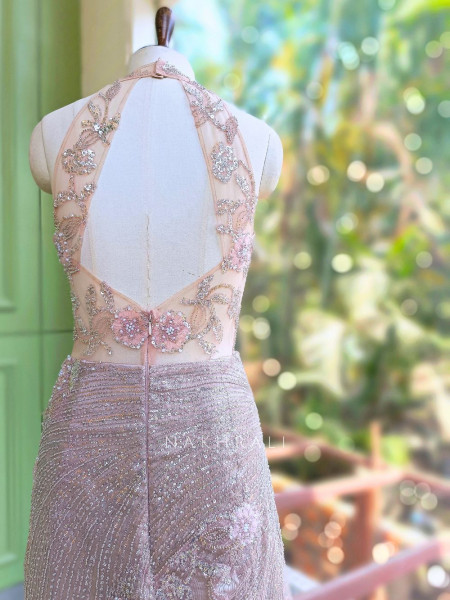 Sea- maid Beige Mermaid Gown with Sequin and Bead Work