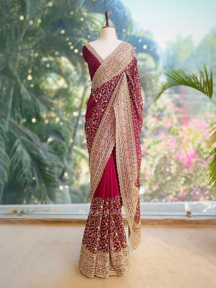 Image of Vanya Red Zari Sequin Saree