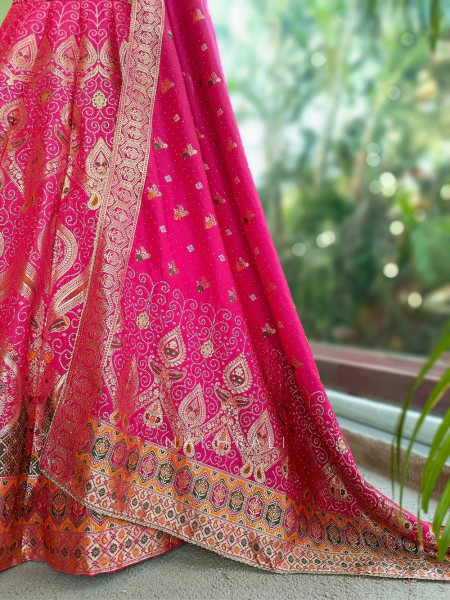 Madhulika Red Banarasi Katan Silk Lehenga Set With Zari Brocade Work